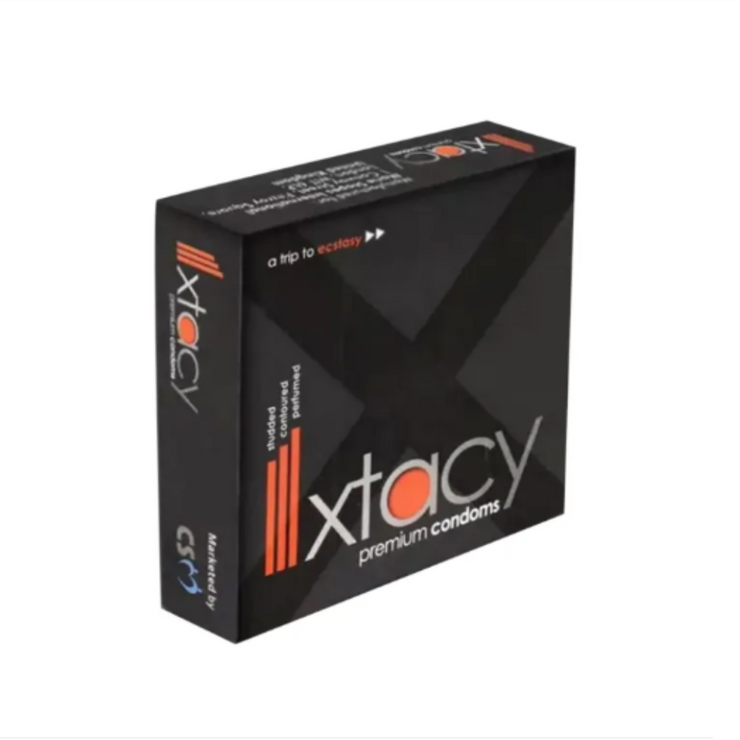 Xtacy Premium 3-in-1 Condoms Pack of 3 | Ribbed Dotted & Delay Condoms